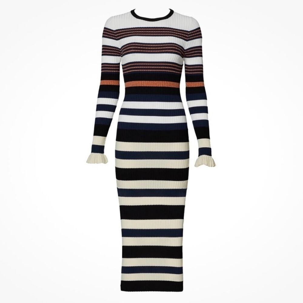 Opening Ceremony NWOT Women’s Blue Striped Sweater Knit Long Sleeve Dress Med